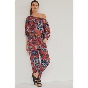 New Anthropologie Sundry Floral Balloon Pants Set Size 1 Small Bubble Sleeve To